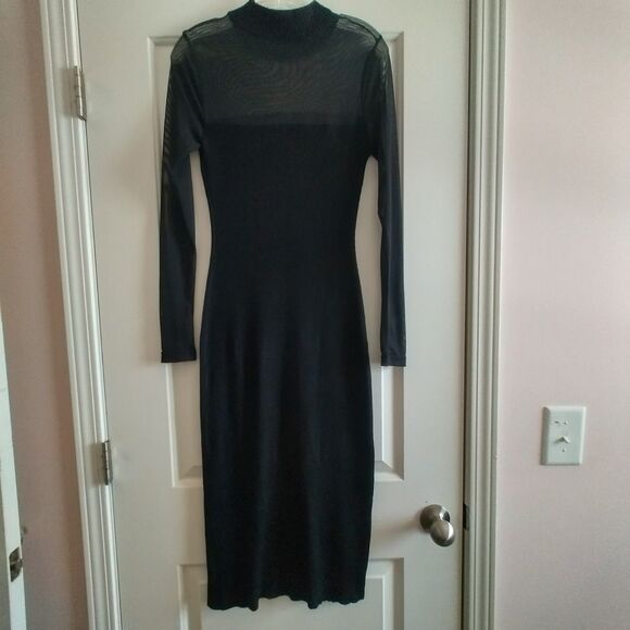 Almost Famous Sheer Black Bodycon Stretch Dress L Vampy Grunge Goth Sexy Witchy - Picture 4 of 6